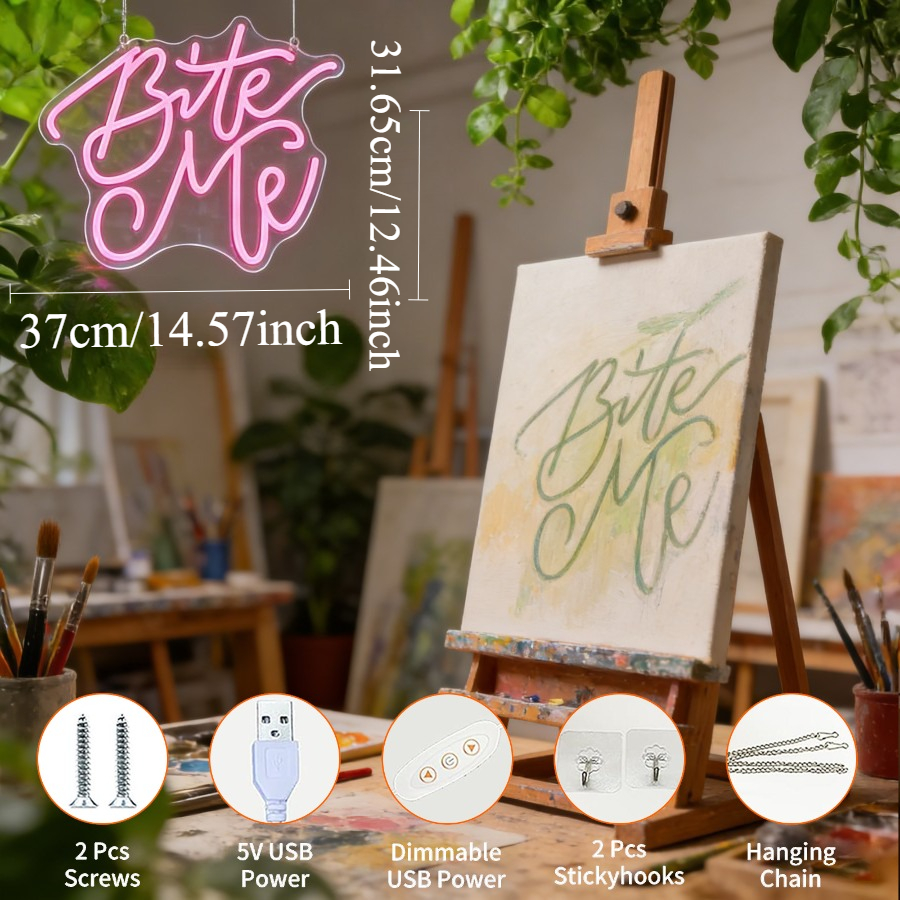 Bite Me Pink LED Neon Sign USB - Commercial Kitchen Ideas 评论和价格