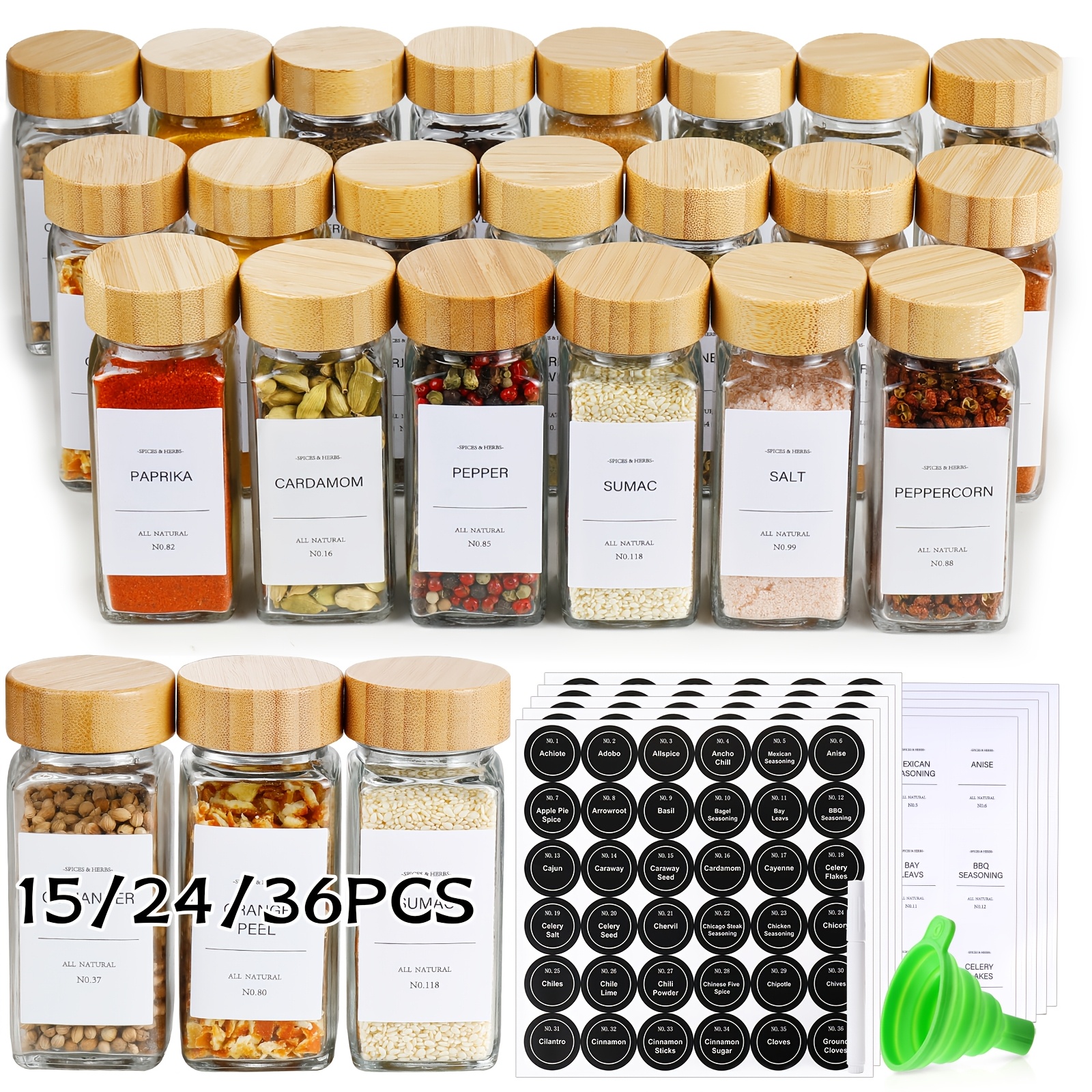 15/24/36pcs Spice Jars with La - Commercial Kitchen Ideas 评论和价格