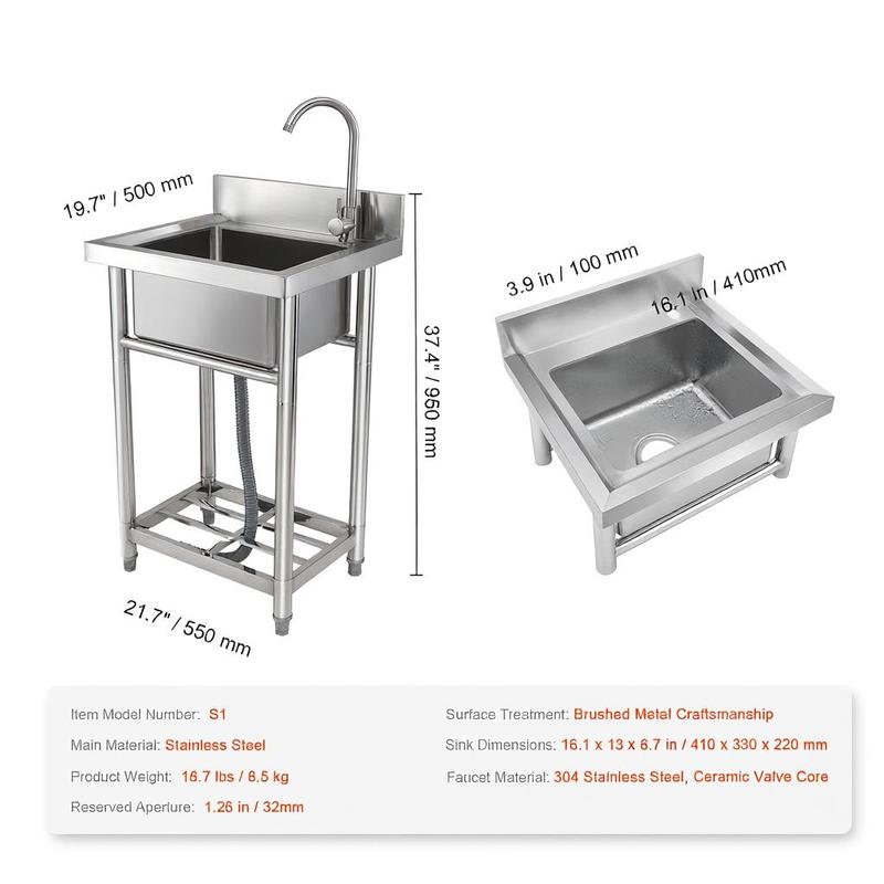 Stainless steel washbasin, fre - Commercial Kitchen Tap 评论和价格